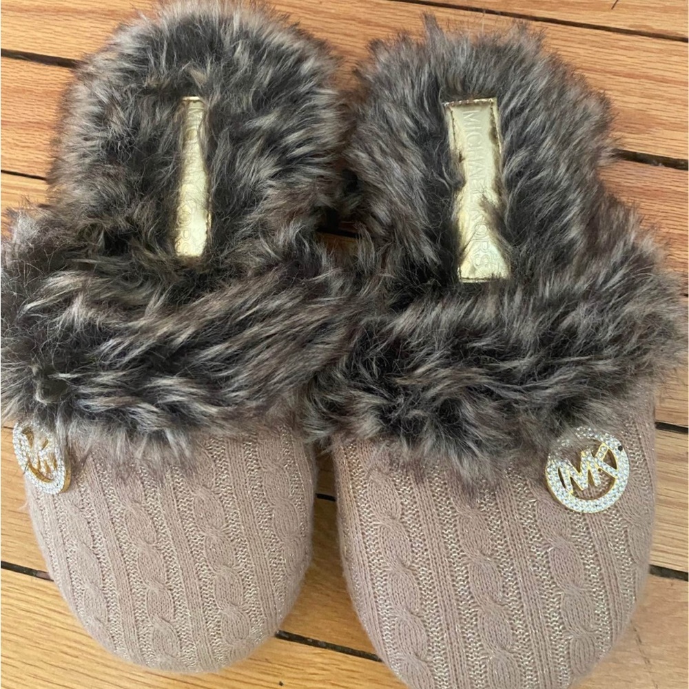 Michael Kors Fur-Lined Slippers in Brown